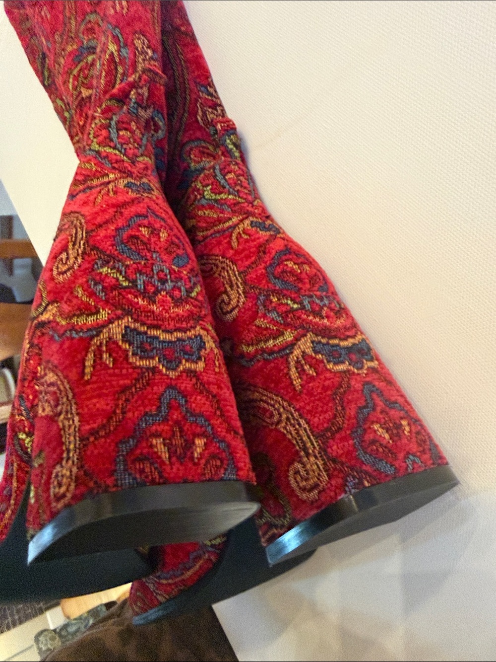 Jeffrey Campbell 10 Free People Red Floral Tapestry Brocade Knee High BootNWOB - Picture 5 of 7